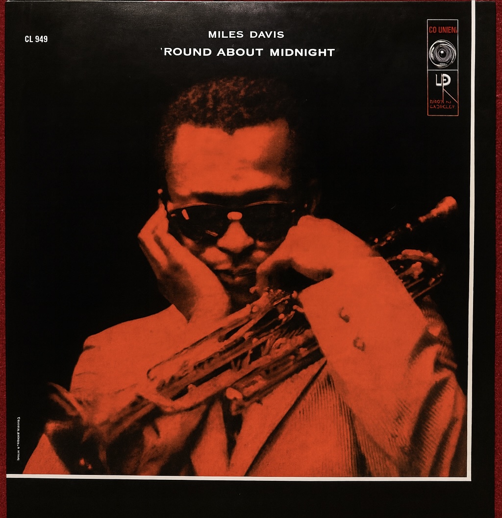 Midnight jazz mood—blue-black tones (Miles in red palette)